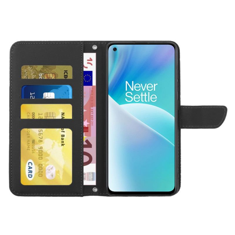 Capa De Couro Para OnePlus Nord 2T 5G Borboletas Com Alça De Ombro