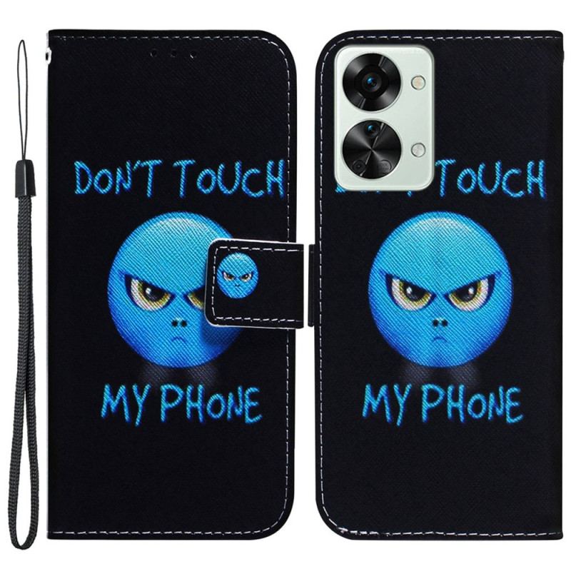 Capa De Couro Para OnePlus Nord 2T 5G De Cordão Emoji Não Toque No Cordão Do Meu Telefone