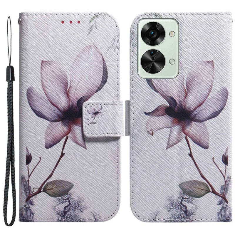 Capa De Couro Para OnePlus Nord 2T 5G De Cordão Flor De Rosa Com Tiras