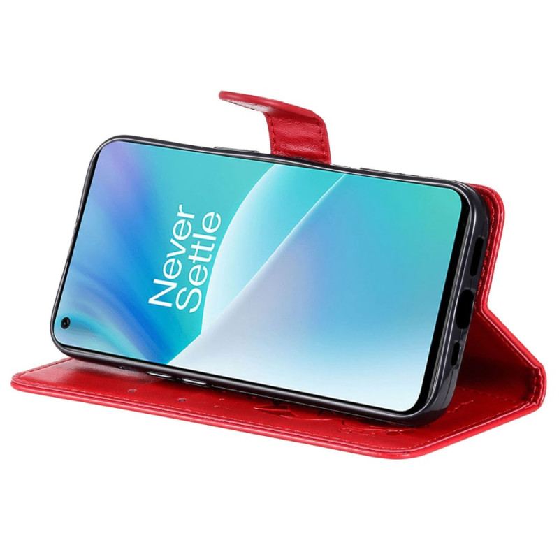 Capa De Couro Para OnePlus Nord 2T 5G De Cordão Gato E Abelha Com Porta-cartões Com Cordão