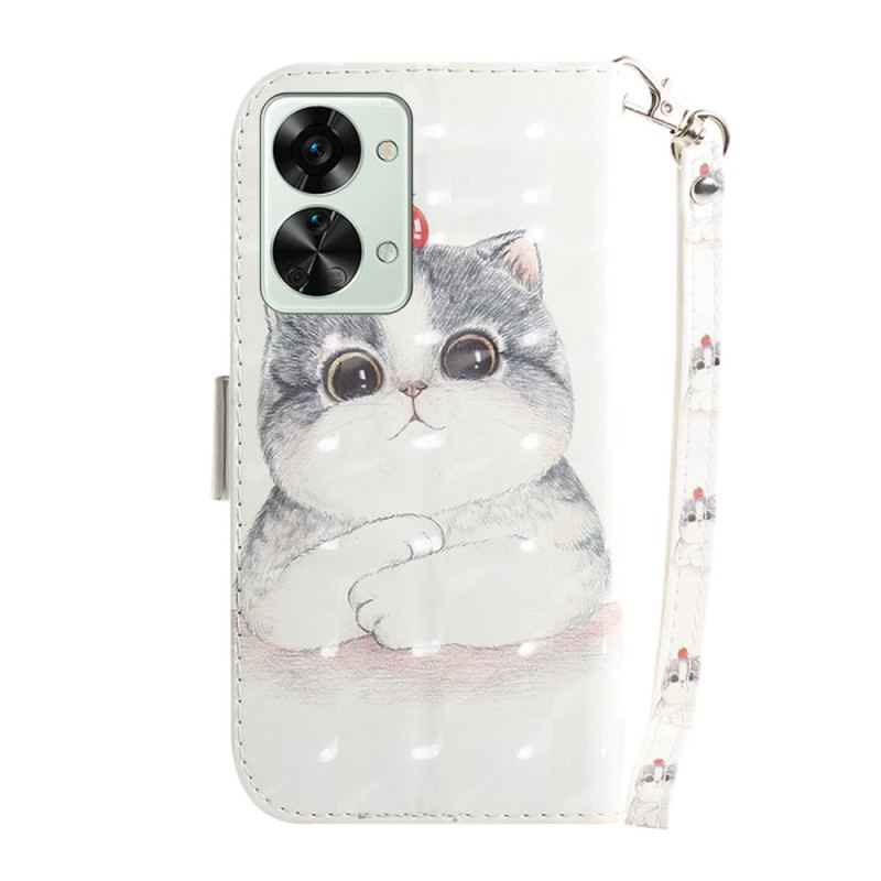 Capa De Couro Para OnePlus Nord 2T 5G De Cordão Lindo Gato Tanga