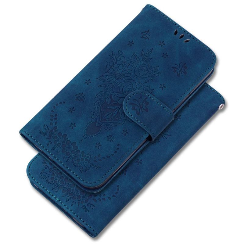 Capa De Couro Para OnePlus Nord 2T 5G Rosas E Borboletas