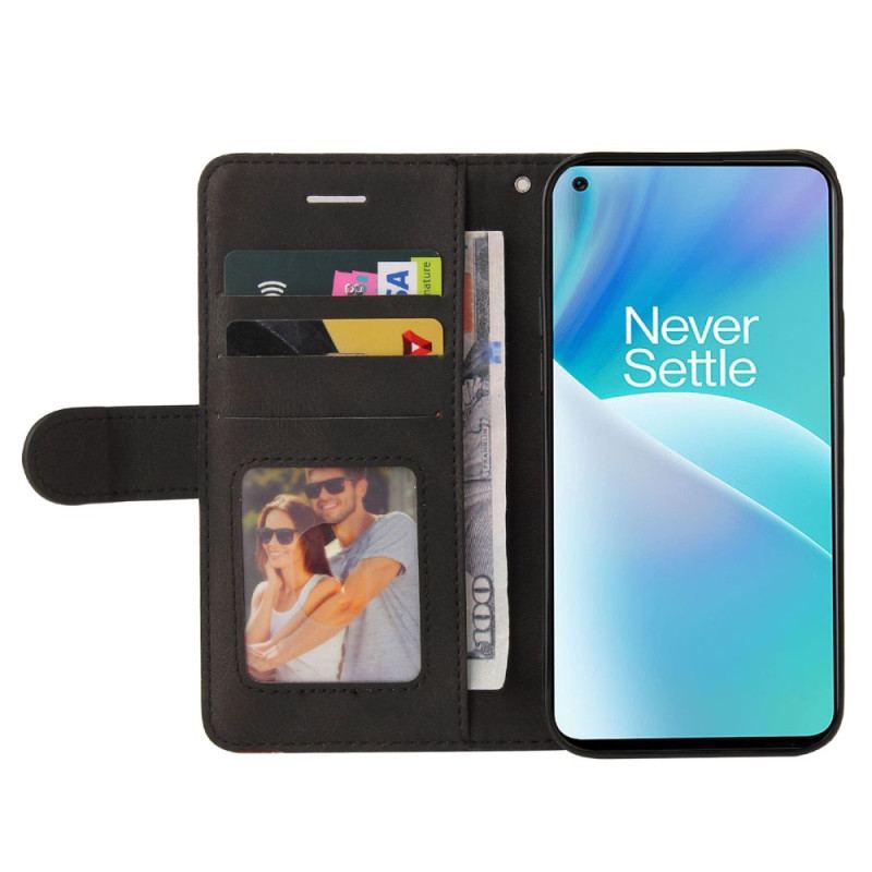 Capa De Couro Para OnePlus Nord 2T 5G Série De Couro Bicolor Kt Com Alça Para Cartão
