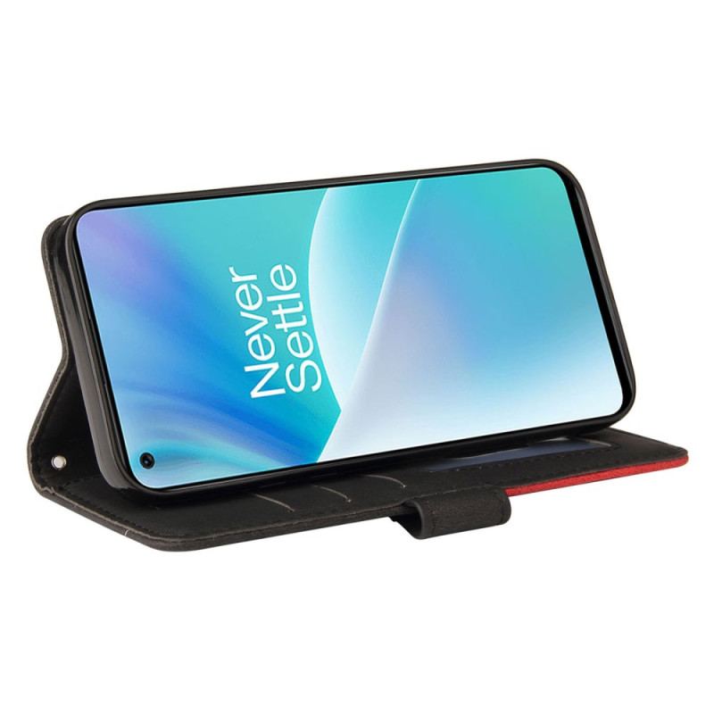 Capa De Couro Para OnePlus Nord 2T 5G Série De Couro Bicolor Kt Com Alça Para Cartão
