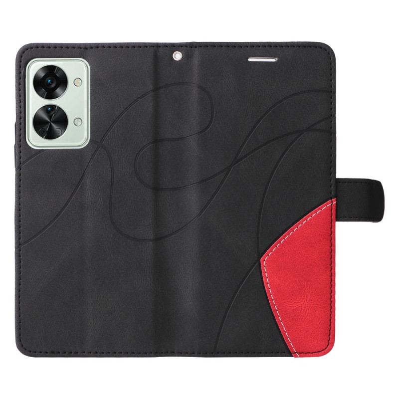 Capa De Couro Para OnePlus Nord 2T 5G Série De Couro Bicolor Kt Com Alça Para Cartão