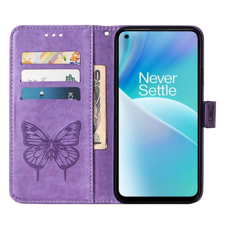 Capa Em Pele Para OnePlus Nord 2T 5G De Cordão Borboleta Artística Com Alça