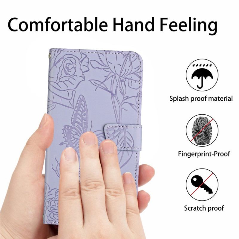 Capa Flip Para OnePlus Nord 2T 5G De Cordão Borboletas Fio Dental Premium