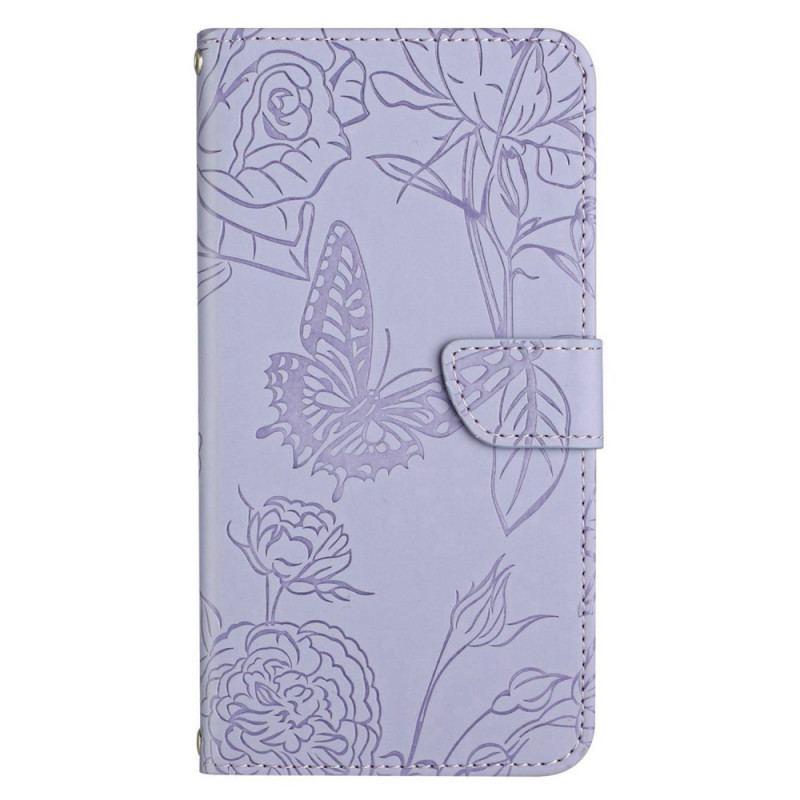 Capa Flip Para OnePlus Nord 2T 5G De Cordão Borboletas Fio Dental Premium