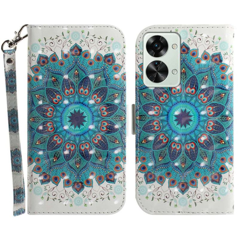 Capa Flip Para OnePlus Nord 2T 5G De Cordão Coroa De Pavão Com Tiras