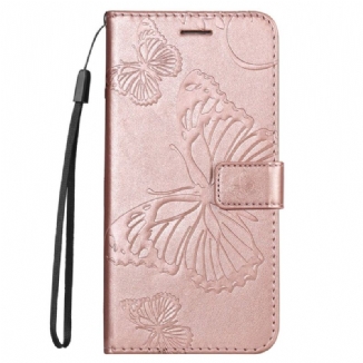 Capa Folio Para OnePlus Nord 2T 5G De Cordão Borboletas Com Porta-cartões Lanyard