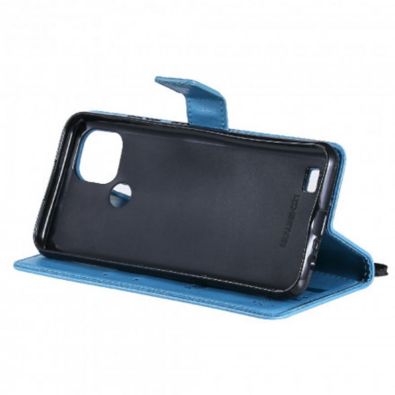 Capa De Couro Para Realme C21 De Cordão Árvore E Gato Strappy