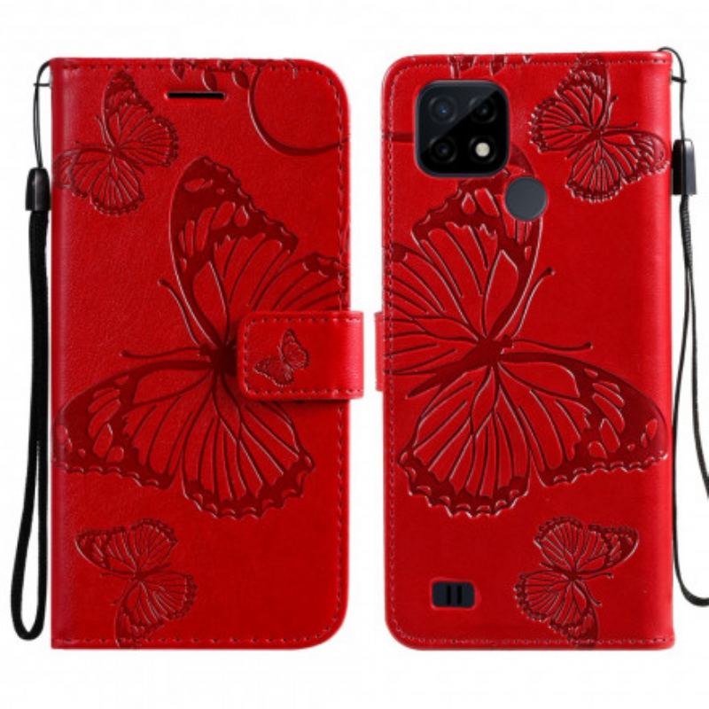 Capa Flip Para Realme C21 De Cordão Borboletas Gigantes