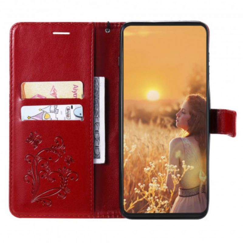 Capa Flip Para Realme C21 De Cordão Borboletas Gigantes