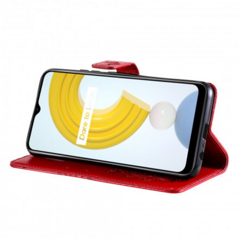 Capa Flip Para Realme C21 De Cordão Borboletas Gigantes