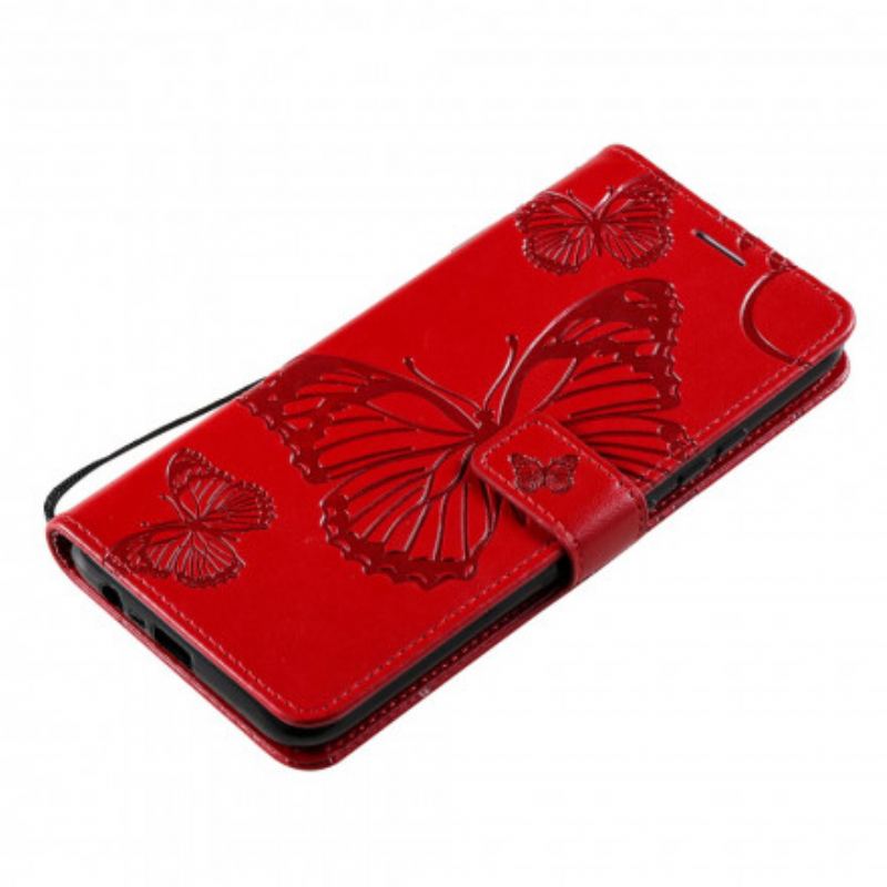 Capa Flip Para Realme C21 De Cordão Borboletas Gigantes