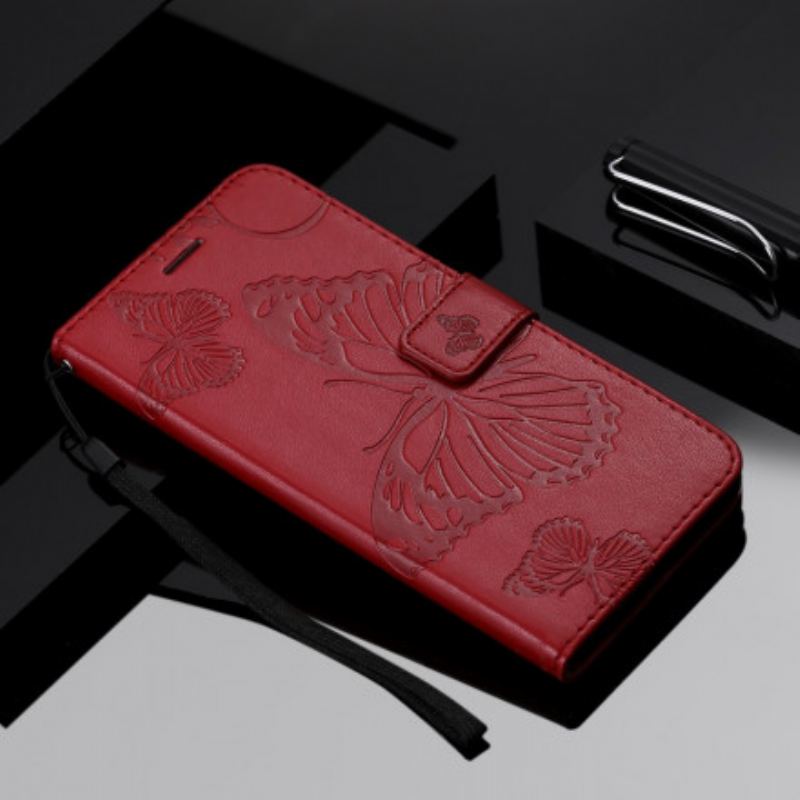 Capa Flip Para Realme C21 De Cordão Borboletas Gigantes