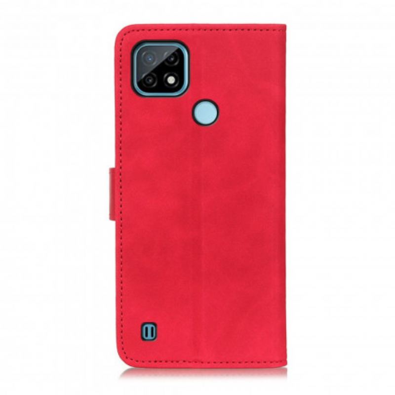 Capa Folio Para Realme C21 Efeito Couro Vintage Fosco Khazneh