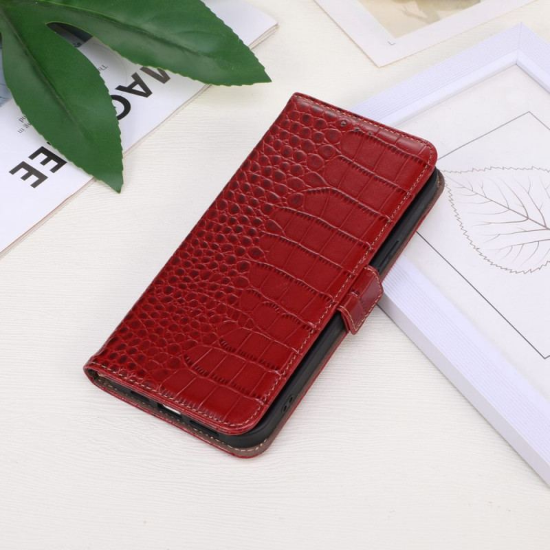 Capa De Couro Para OnePlus Nord CE 2 Lite 5G Couro Genuíno Estilo Crocodilo Rfid