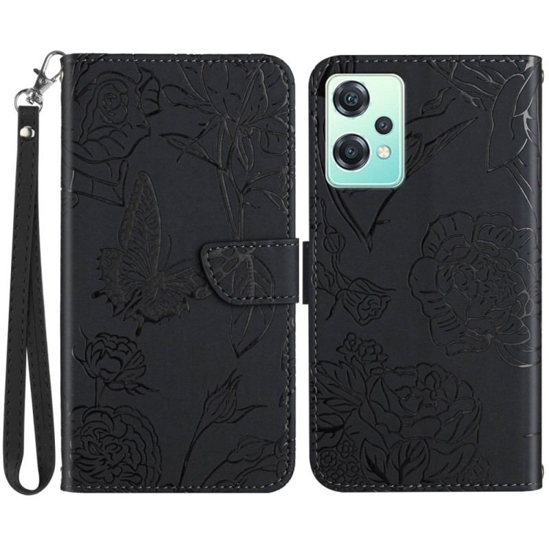 Capa Flip Para OnePlus Nord CE 2 Lite 5G Borboletas Discretas E Cordão