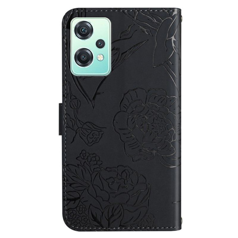 Capa Flip Para OnePlus Nord CE 2 Lite 5G Borboletas Discretas E Cordão