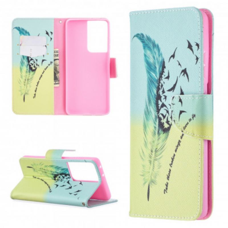 Capa De Couro Para Samsung Galaxy S21 Ultra 5G Aprender A Voar