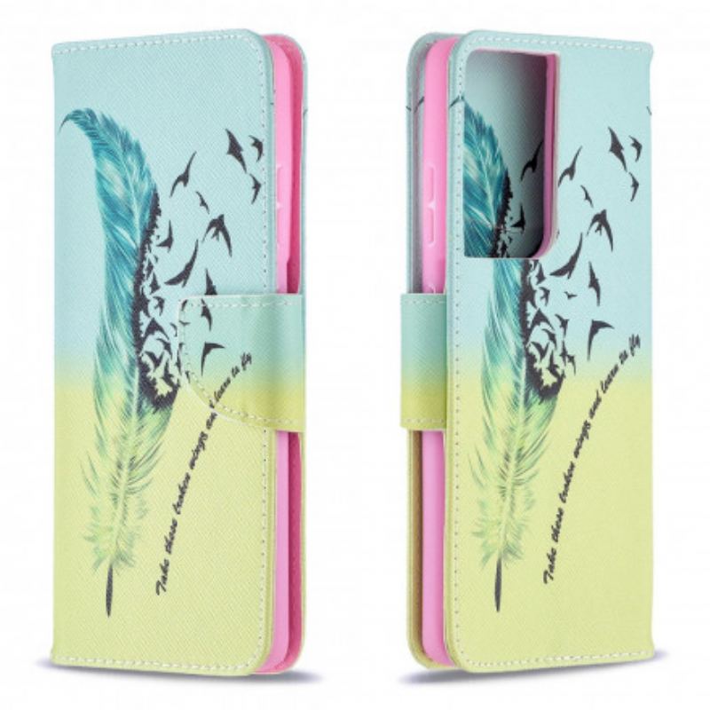 Capa De Couro Para Samsung Galaxy S21 Ultra 5G Aprender A Voar
