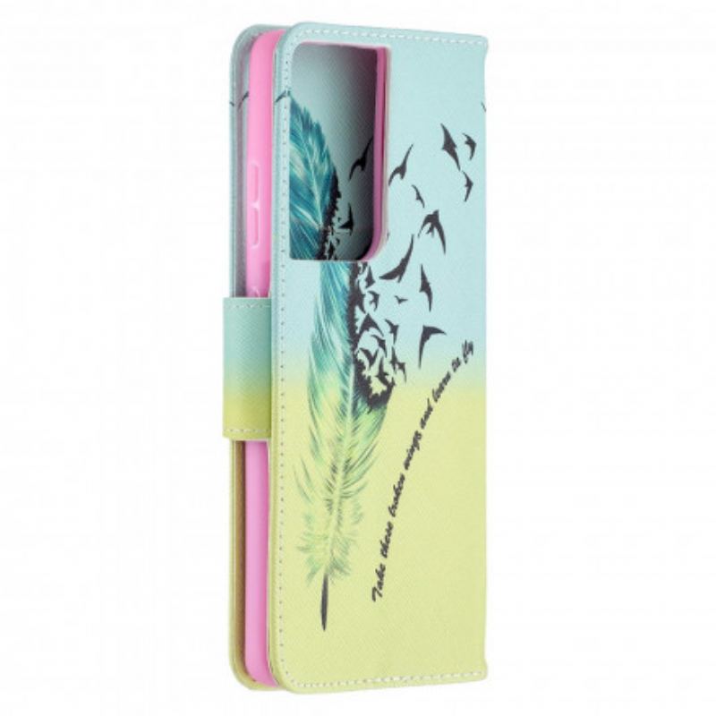 Capa De Couro Para Samsung Galaxy S21 Ultra 5G Aprender A Voar
