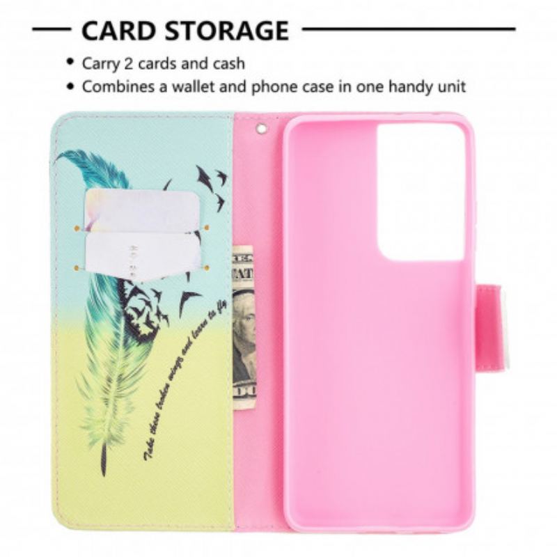 Capa De Couro Para Samsung Galaxy S21 Ultra 5G Aprender A Voar