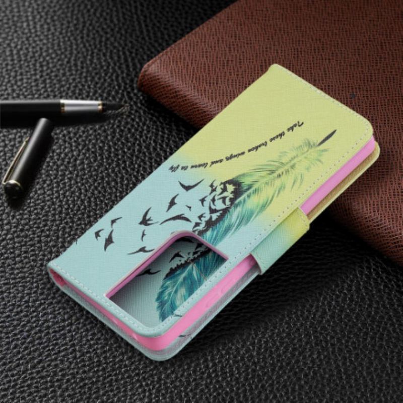 Capa De Couro Para Samsung Galaxy S21 Ultra 5G Aprender A Voar