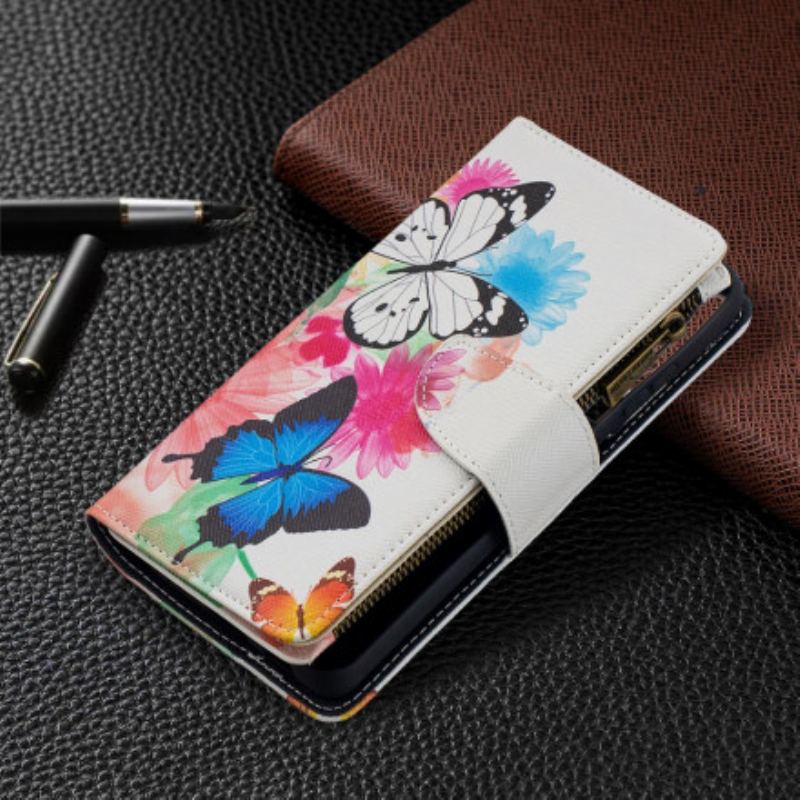 Capa De Couro Para Samsung Galaxy S21 Ultra 5G Bolso Com Zíper De Borboletas