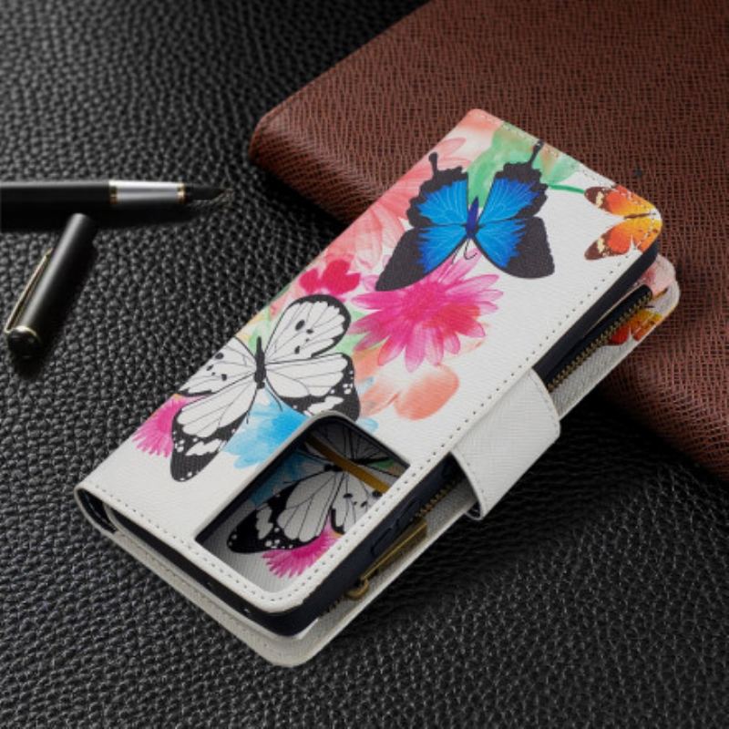 Capa De Couro Para Samsung Galaxy S21 Ultra 5G Bolso Com Zíper De Borboletas