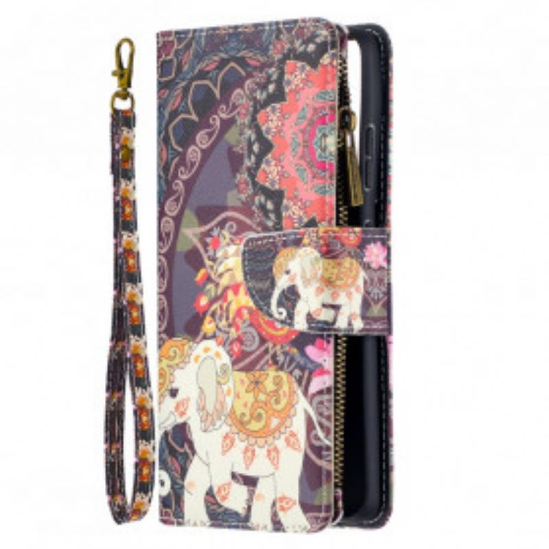 Capa De Couro Para Samsung Galaxy S21 Ultra 5G Bolso Elefante Com Zíper