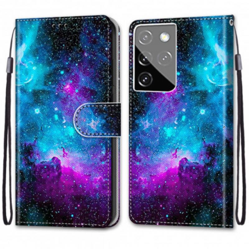 Capa De Couro Para Samsung Galaxy S21 Ultra 5G Céu Cósmico