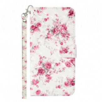 Capa De Couro Para Samsung Galaxy S21 Ultra 5G De Cordão Strap Light Spot Flowers