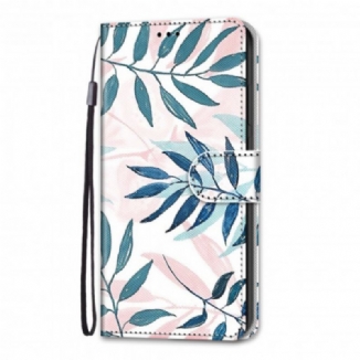 Capa De Couro Para Samsung Galaxy S21 Ultra 5G Folhagem Em Cores