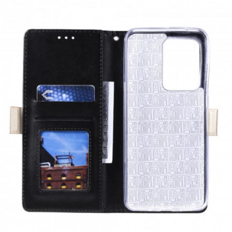 Capa Em Pele Para Samsung Galaxy S21 Ultra 5G De Cordão Bolsa De Moedas Com Alça De Renda