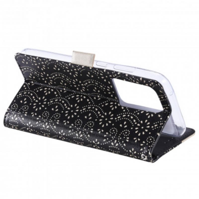 Capa Em Pele Para Samsung Galaxy S21 Ultra 5G De Cordão Bolsa De Moedas Com Alça De Renda