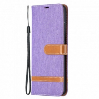 Capa Em Pele Para Samsung Galaxy S21 Ultra 5G De Cordão Correia Efeito Tecido E Couro