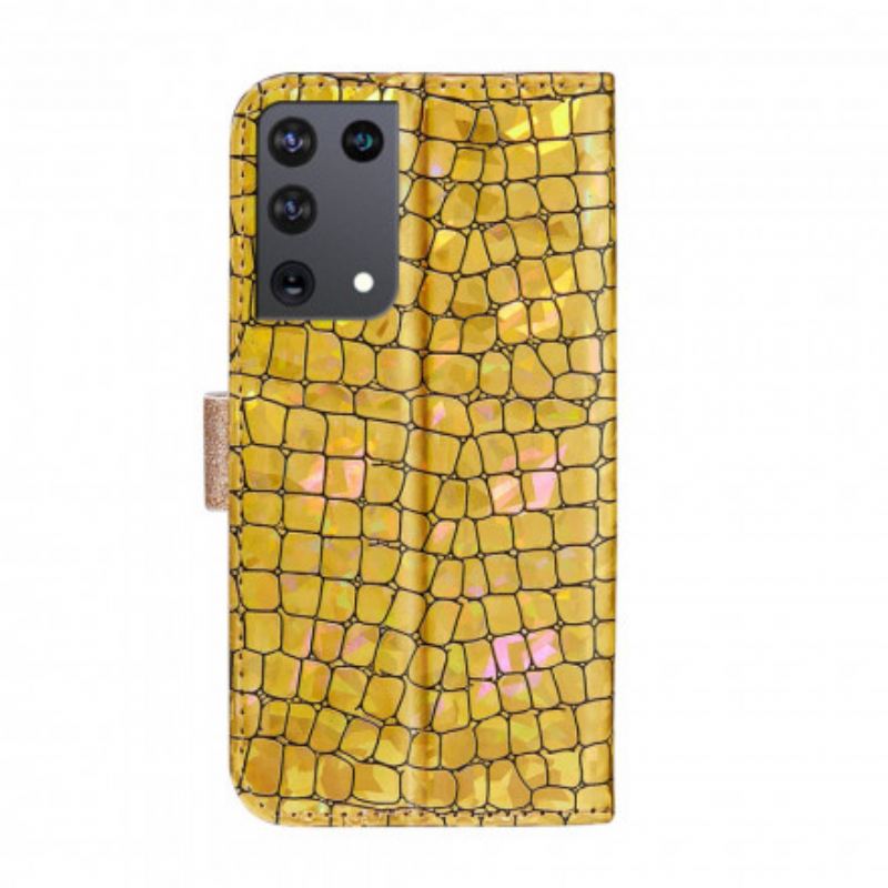 Capa Em Pele Para Samsung Galaxy S21 Ultra 5G Diamantes De Crocodilo