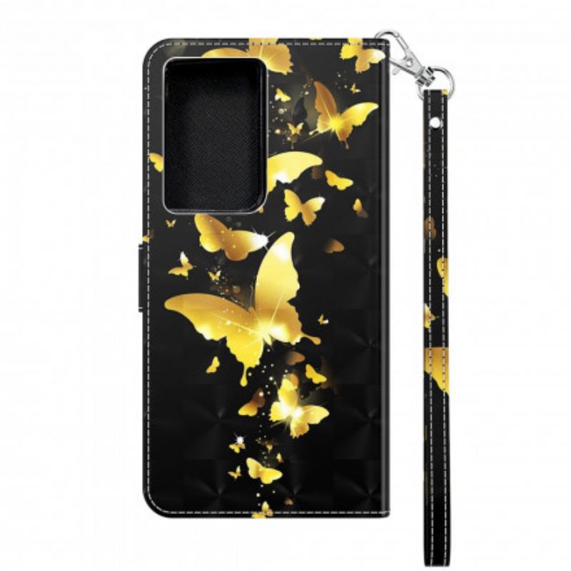 Capa Flip Para Samsung Galaxy S21 Ultra 5G Borboletas Amarelas