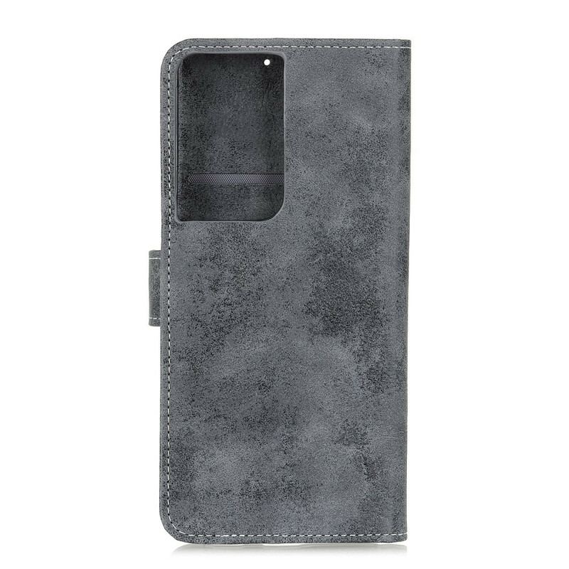 Capa Flip Para Samsung Galaxy S21 Ultra 5G Couro Falso Vintage