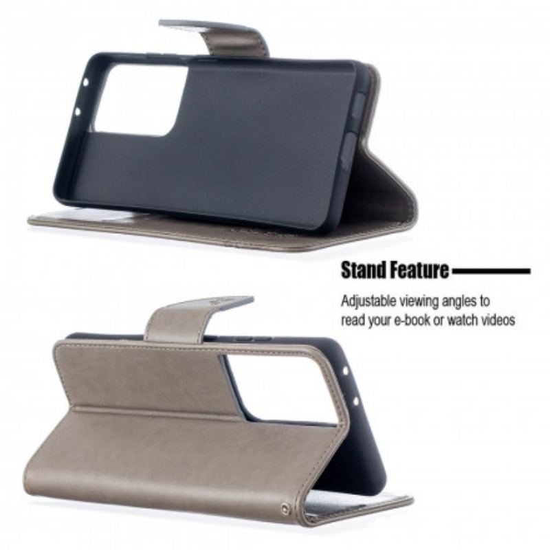 Capa Folio Para Samsung Galaxy S21 Ultra 5G Borboletas Voando Com Cordão