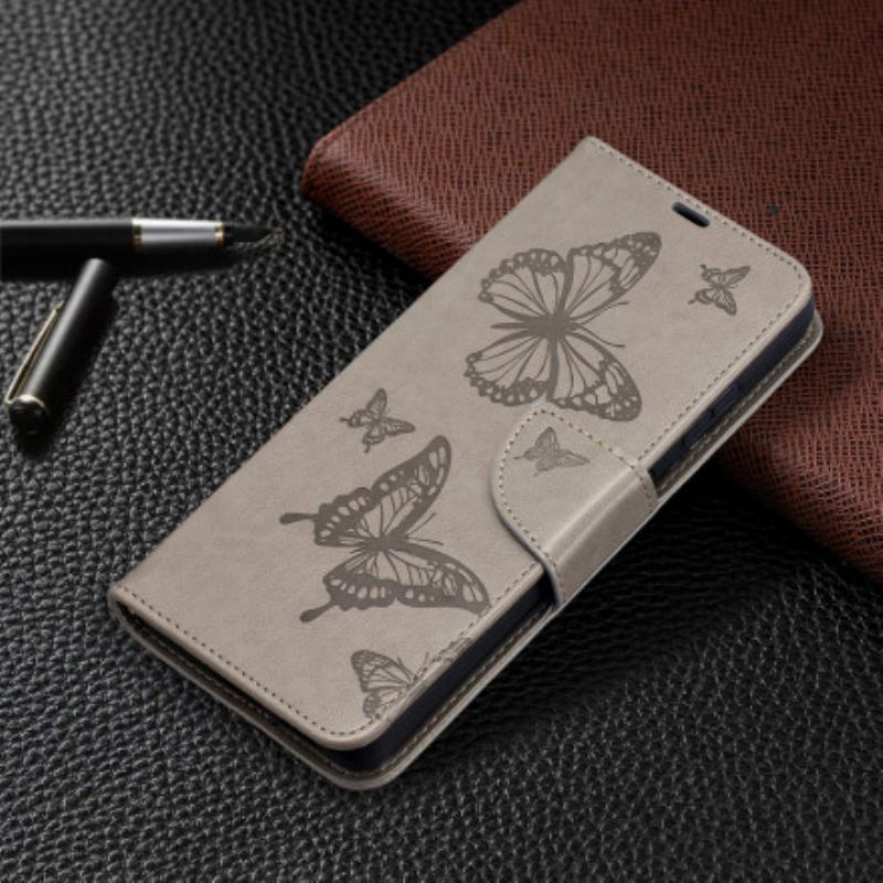 Capa Folio Para Samsung Galaxy S21 Ultra 5G Borboletas Voando Com Cordão