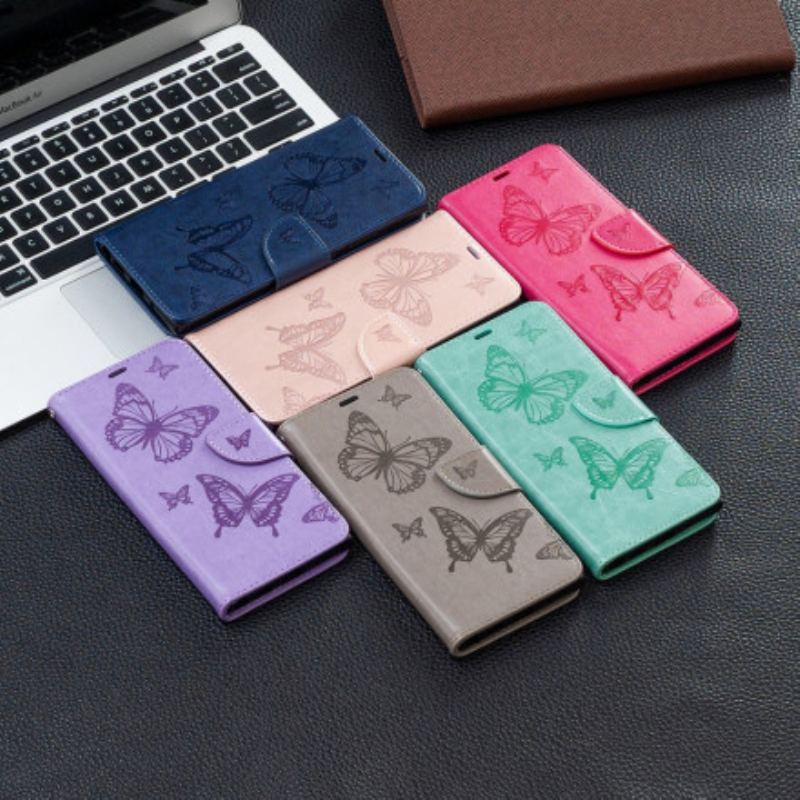 Capa Folio Para Samsung Galaxy S21 Ultra 5G Borboletas Voando Com Cordão