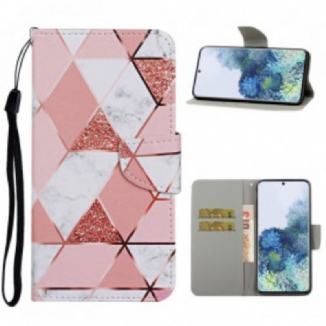 Capa Folio Para Samsung Galaxy S21 Ultra 5G Mármore E Lantejoulas Com Alça