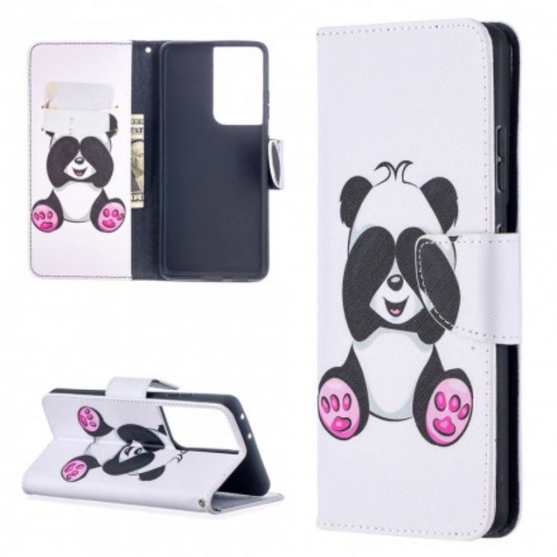 Capa Folio Para Samsung Galaxy S21 Ultra 5G Panda Divertido