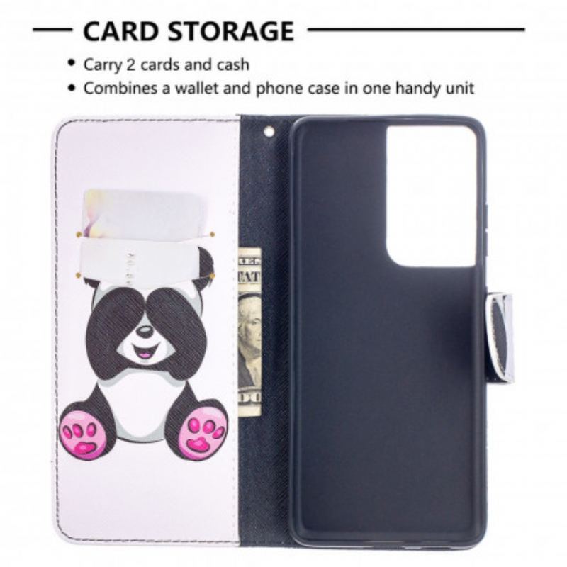 Capa Folio Para Samsung Galaxy S21 Ultra 5G Panda Divertido
