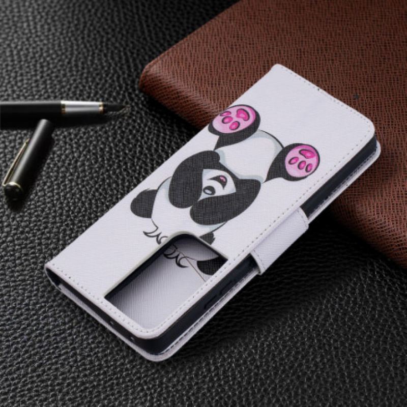 Capa Folio Para Samsung Galaxy S21 Ultra 5G Panda Divertido