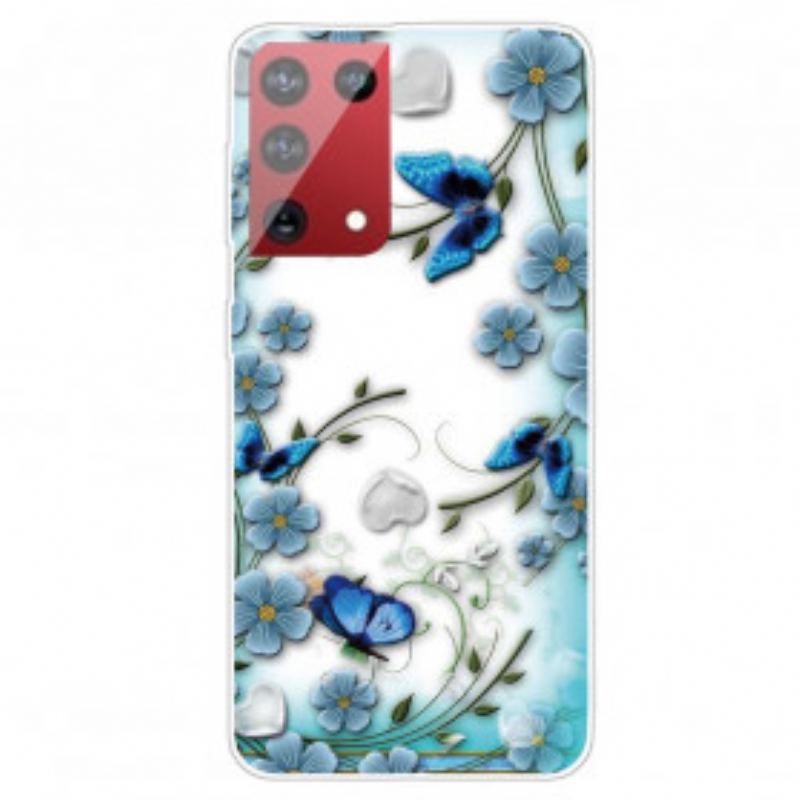 Capa Para Samsung Galaxy S21 Ultra 5G Borboletas E Flores Retrô