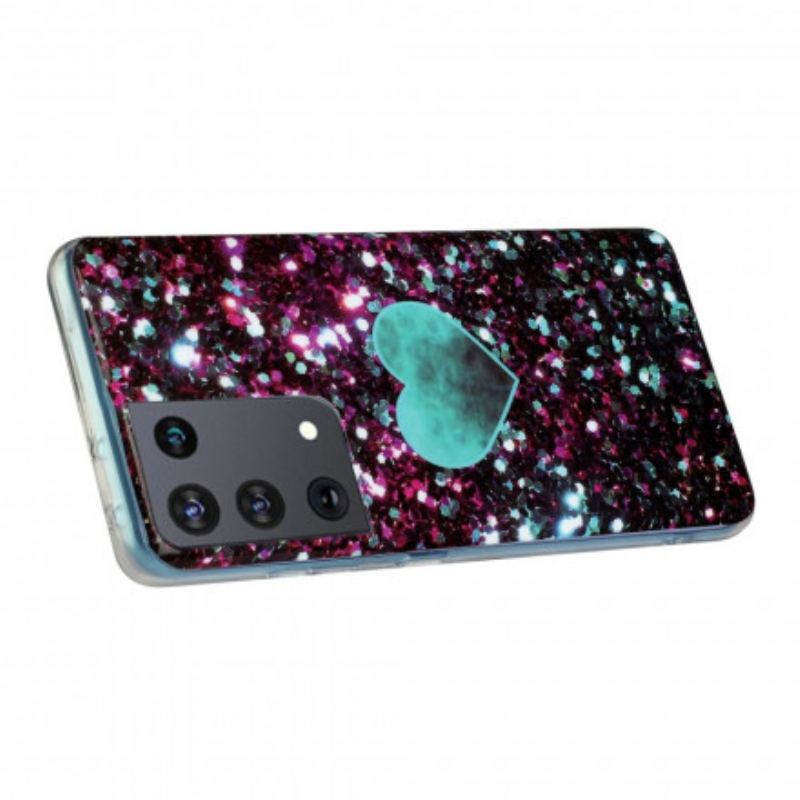 Capa Para Samsung Galaxy S21 Ultra 5G Coração De Mármore Glitter